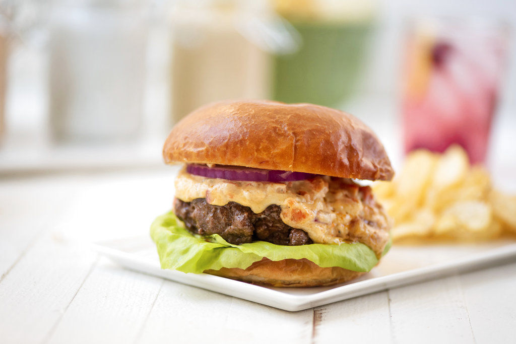Burgers with Pimento Cheese Spread